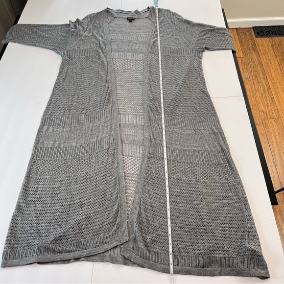 Torrid Gray Pointelle Open Front 3/4 Sleeves Duster Cardigan Sweater Size 3X - Picture 9 of 10